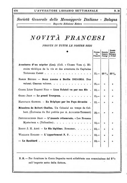 L'avvisatore librario settimanale bollettino bibliografico