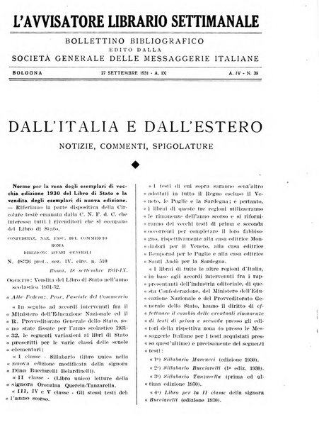 L'avvisatore librario settimanale bollettino bibliografico