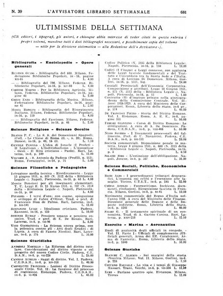 L'avvisatore librario settimanale bollettino bibliografico