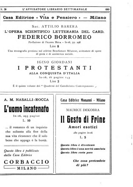 L'avvisatore librario settimanale bollettino bibliografico