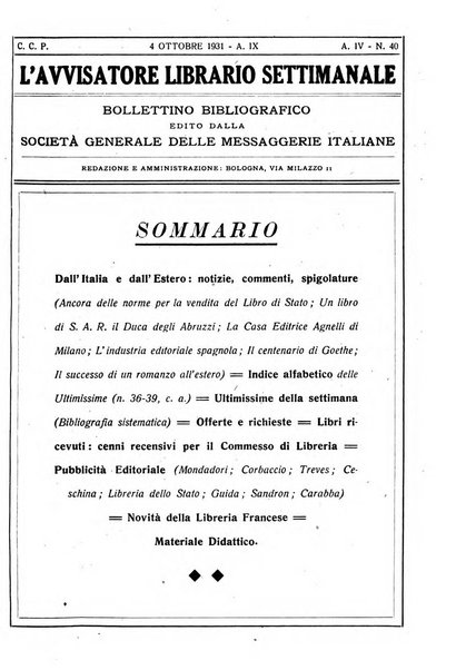 L'avvisatore librario settimanale bollettino bibliografico