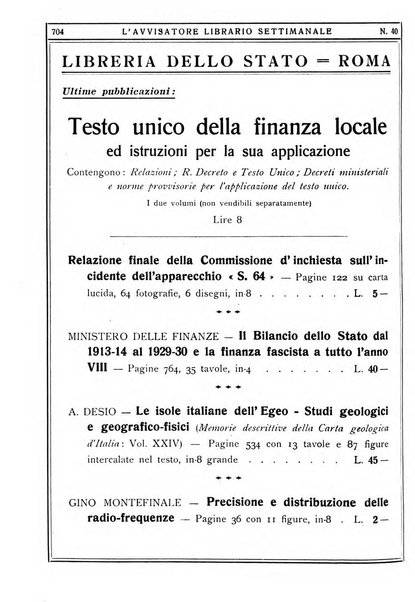 L'avvisatore librario settimanale bollettino bibliografico