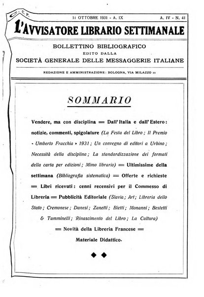 L'avvisatore librario settimanale bollettino bibliografico