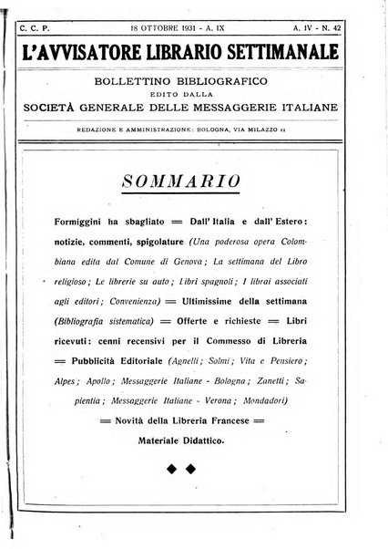 L'avvisatore librario settimanale bollettino bibliografico