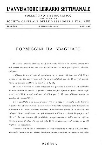 L'avvisatore librario settimanale bollettino bibliografico