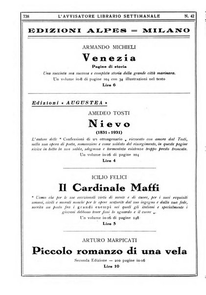 L'avvisatore librario settimanale bollettino bibliografico