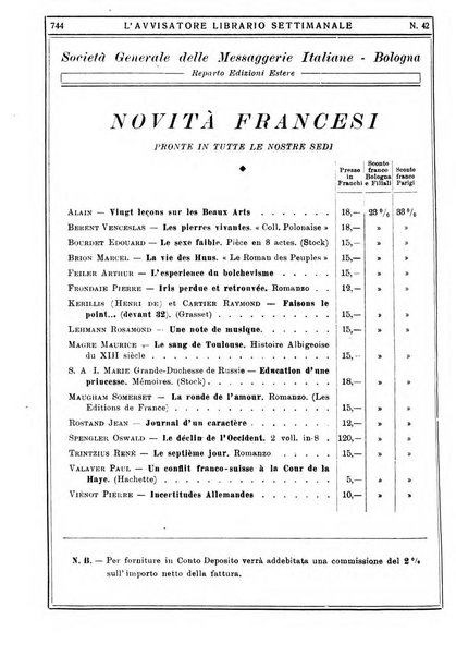 L'avvisatore librario settimanale bollettino bibliografico