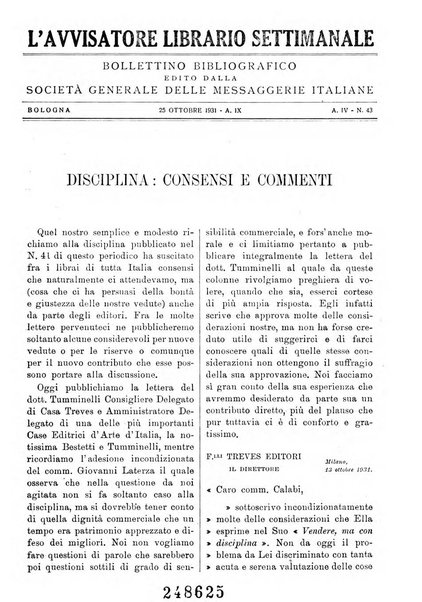 L'avvisatore librario settimanale bollettino bibliografico