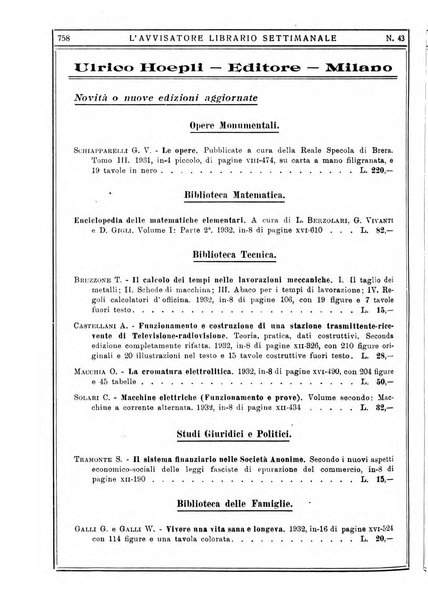 L'avvisatore librario settimanale bollettino bibliografico