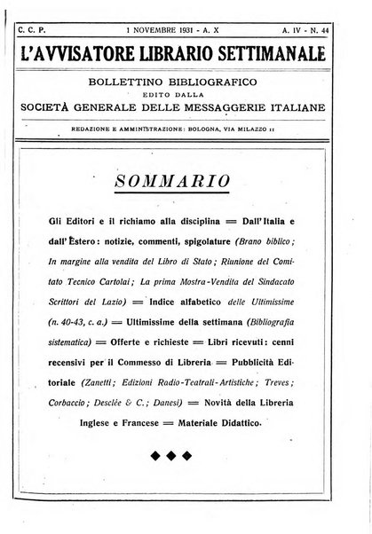 L'avvisatore librario settimanale bollettino bibliografico