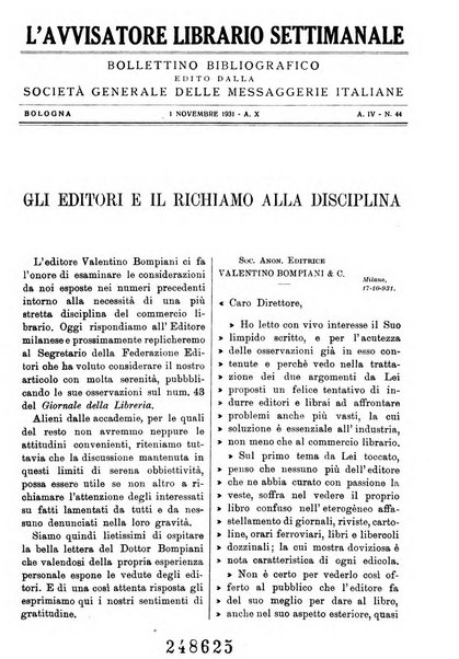 L'avvisatore librario settimanale bollettino bibliografico