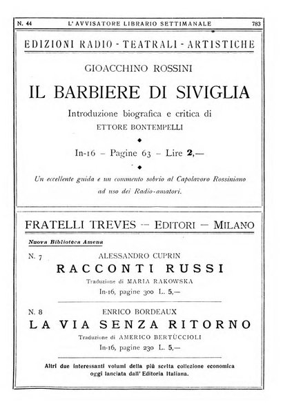 L'avvisatore librario settimanale bollettino bibliografico