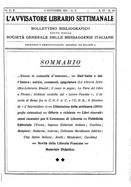 L'avvisatore librario settimanale bollettino bibliografico