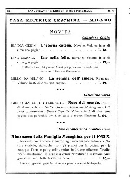 L'avvisatore librario settimanale bollettino bibliografico