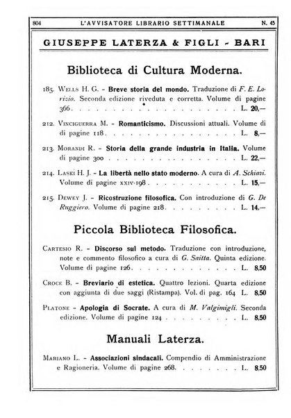 L'avvisatore librario settimanale bollettino bibliografico