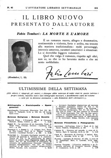 L'avvisatore librario settimanale bollettino bibliografico