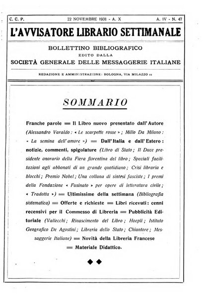 L'avvisatore librario settimanale bollettino bibliografico