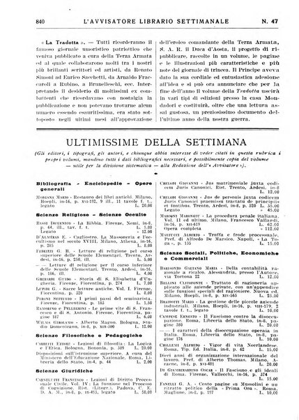 L'avvisatore librario settimanale bollettino bibliografico