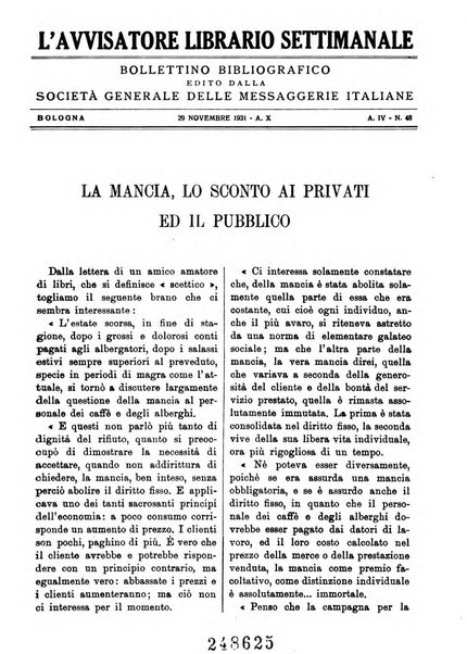 L'avvisatore librario settimanale bollettino bibliografico