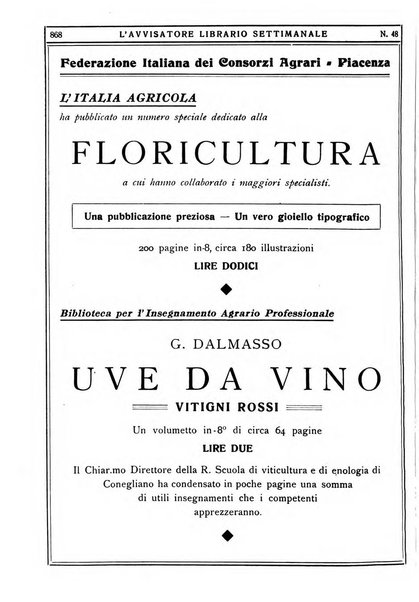 L'avvisatore librario settimanale bollettino bibliografico