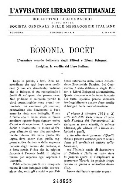 L'avvisatore librario settimanale bollettino bibliografico