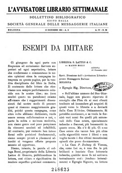 L'avvisatore librario settimanale bollettino bibliografico