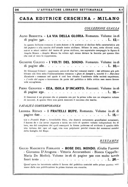 L'avvisatore librario settimanale bollettino bibliografico