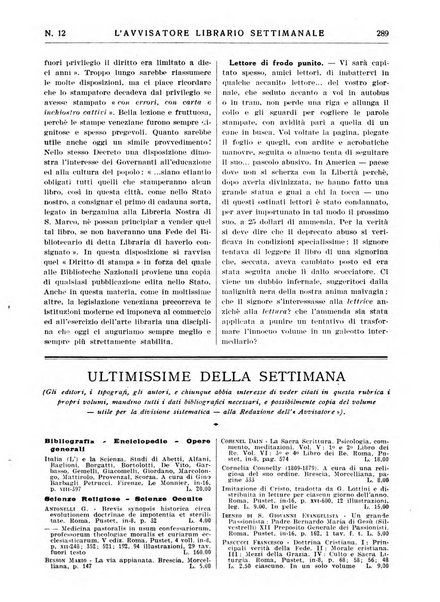 L'avvisatore librario settimanale bollettino bibliografico