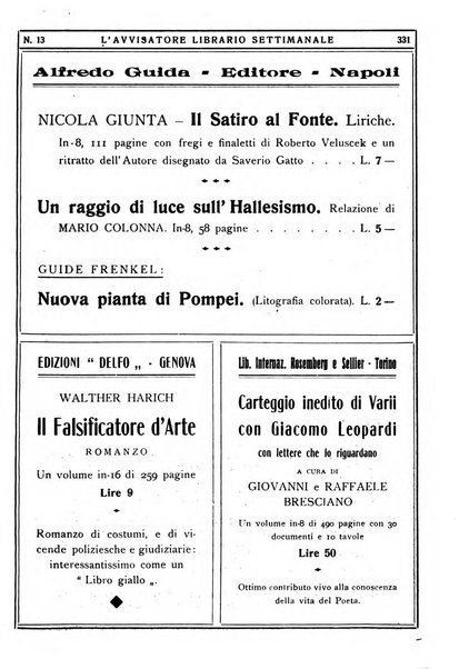 L'avvisatore librario settimanale bollettino bibliografico