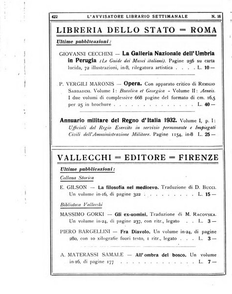 L'avvisatore librario settimanale bollettino bibliografico