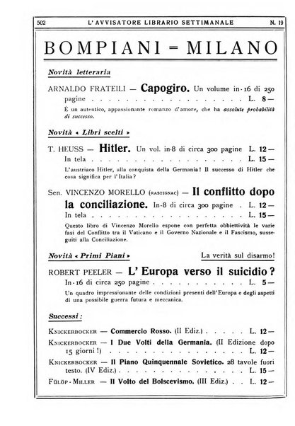 L'avvisatore librario settimanale bollettino bibliografico