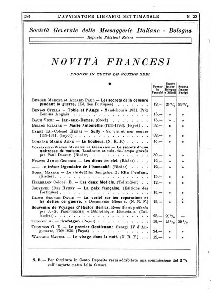 L'avvisatore librario settimanale bollettino bibliografico