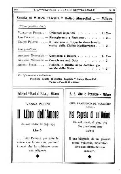 L'avvisatore librario settimanale bollettino bibliografico