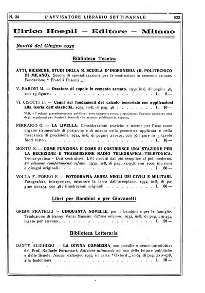 L'avvisatore librario settimanale bollettino bibliografico