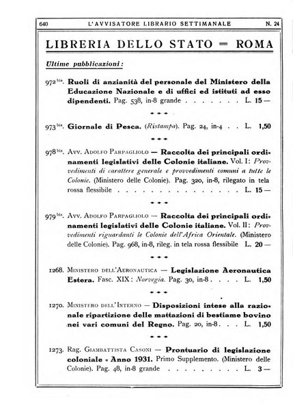 L'avvisatore librario settimanale bollettino bibliografico