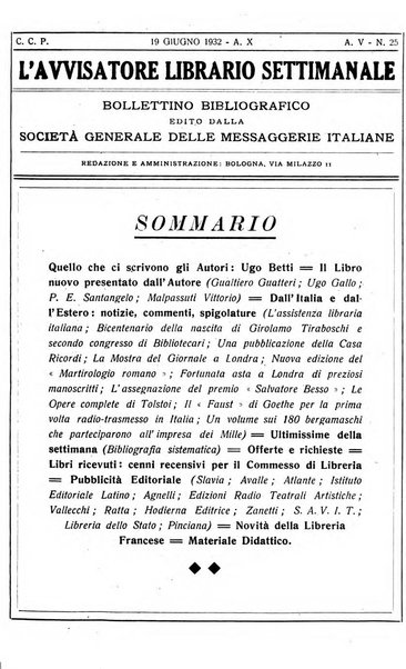 L'avvisatore librario settimanale bollettino bibliografico