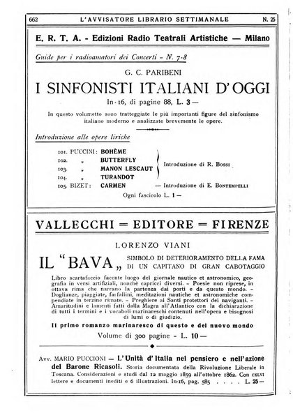 L'avvisatore librario settimanale bollettino bibliografico