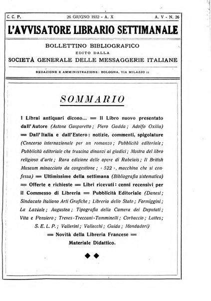 L'avvisatore librario settimanale bollettino bibliografico