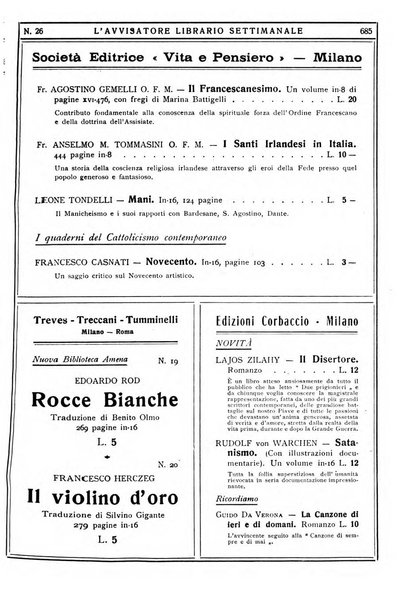 L'avvisatore librario settimanale bollettino bibliografico