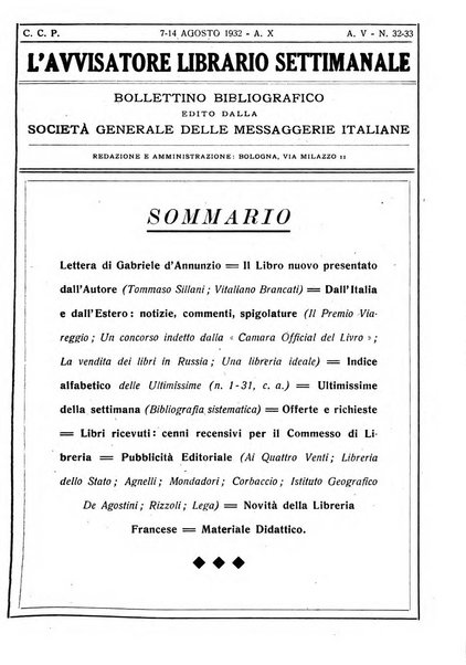 L'avvisatore librario settimanale bollettino bibliografico