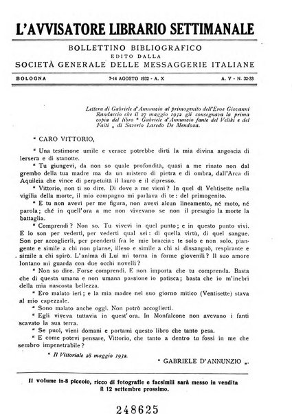 L'avvisatore librario settimanale bollettino bibliografico