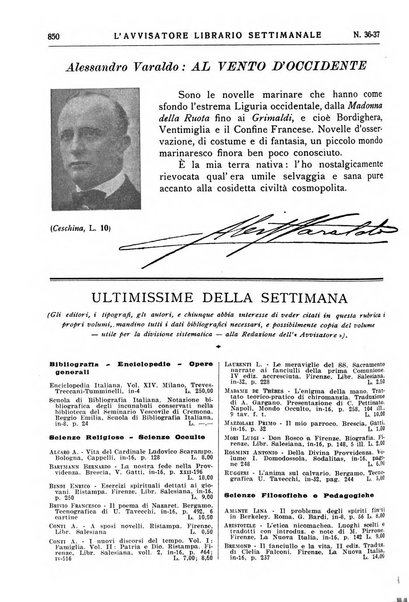 L'avvisatore librario settimanale bollettino bibliografico