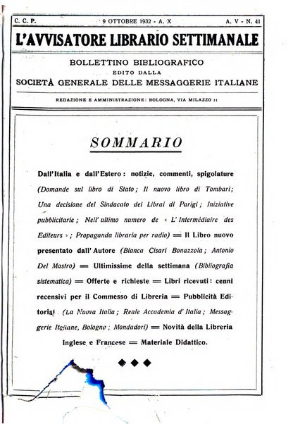 L'avvisatore librario settimanale bollettino bibliografico