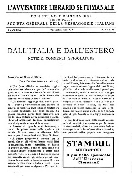 L'avvisatore librario settimanale bollettino bibliografico