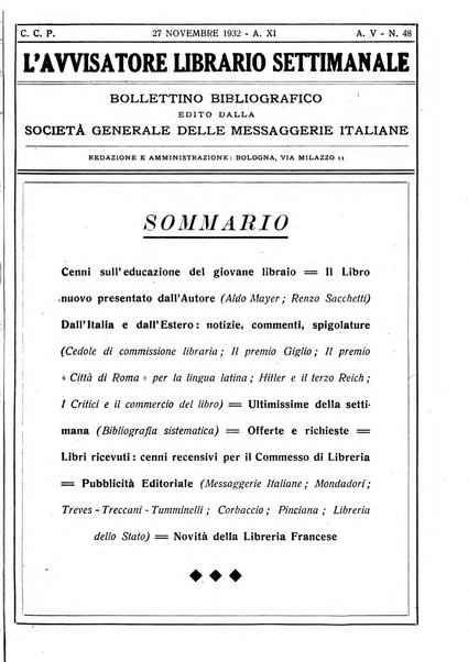 L'avvisatore librario settimanale bollettino bibliografico