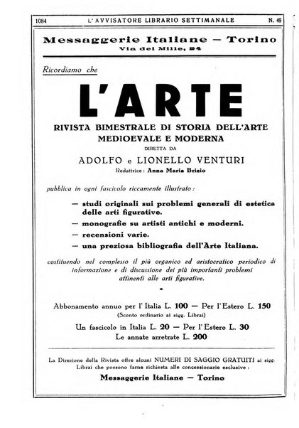 L'avvisatore librario settimanale bollettino bibliografico