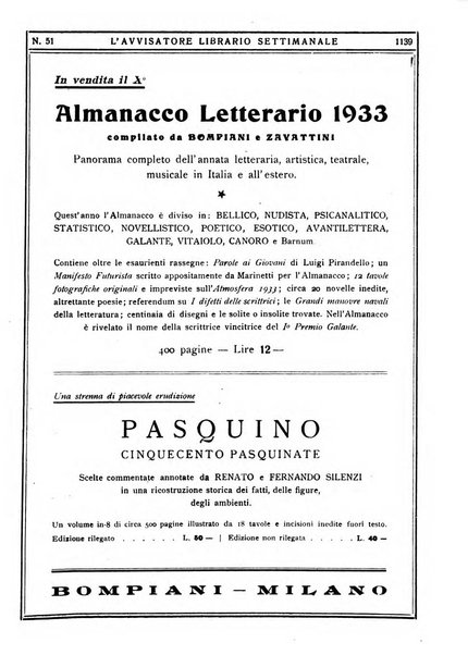 L'avvisatore librario settimanale bollettino bibliografico