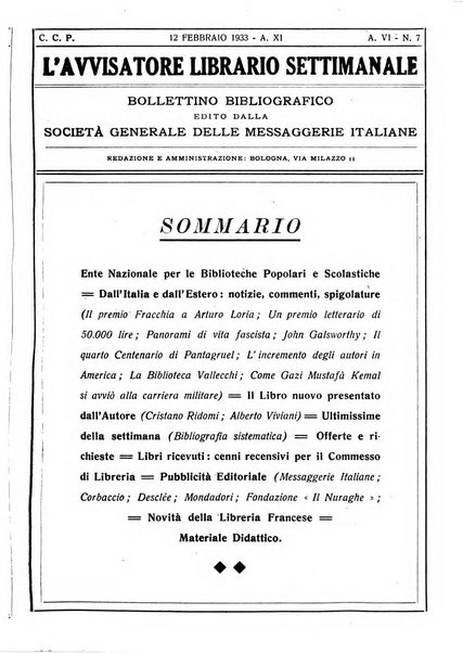 L'avvisatore librario settimanale bollettino bibliografico