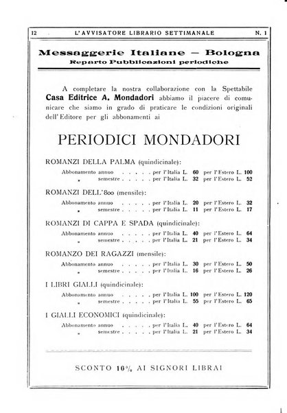 L'avvisatore librario settimanale bollettino bibliografico