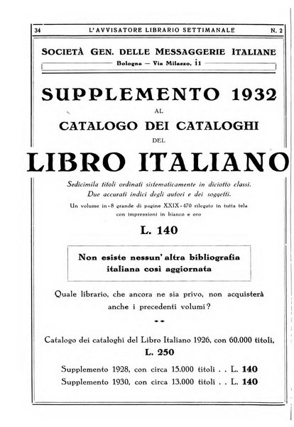 L'avvisatore librario settimanale bollettino bibliografico